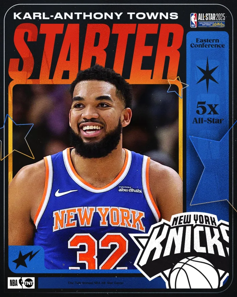 熱騰騰!2025全明星賽名單大曝光,球迷期待已久的對決即將來臨 6 Karl-Anthony Towns